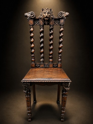 Antique carved oak hall chair - antique,