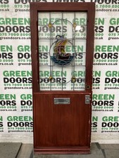 1930s LEADED STAINED DOOR FRONT SHIP BOAT EXTERNAL EXTERIOR ANTIQUE DECORATIVE U