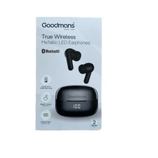 Goodmans True Wireless Led Metallic Earphones Black . 21 hours with Carry Case