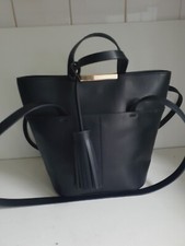 ZARA BASIC DESIGNER WOMENS BLACK VEGAN LEATHER SATCHEL TOTE SHOULDER HANDBAG
