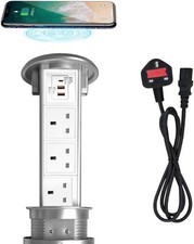 pop up socket kitchen worktop with wireless charger,3 AC Power sockets and 2 US