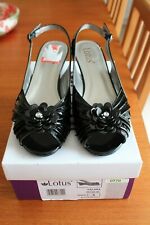 NEW Lotus Black Patent leather peep toe Sling Back Court shoes flower size 5 