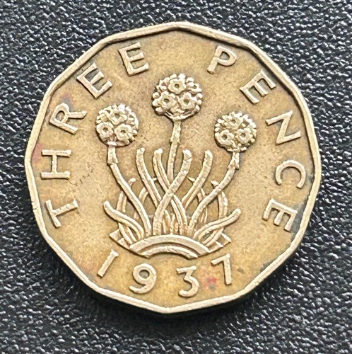 1937 brass three pence coin - three,