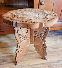 Carved Indian Inlaid Wooden Side Table/Plant Stand-306