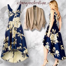 Roman Sz 20 Blue and Gold Dip Hem Dress & Gold Bolero Mother of Bride or Groom.