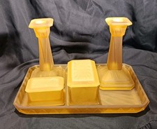 Vintage Art Deco Opaque Amber Glass Vanity Dressing Table Set