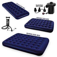 Double Single Airbed Flocked Camping Inflatable Mattress Air Bed Electric Pump