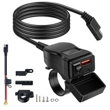 Dual Waterproof USB Port Motorbike Motorcycle Charger Socket Black Power Adapter