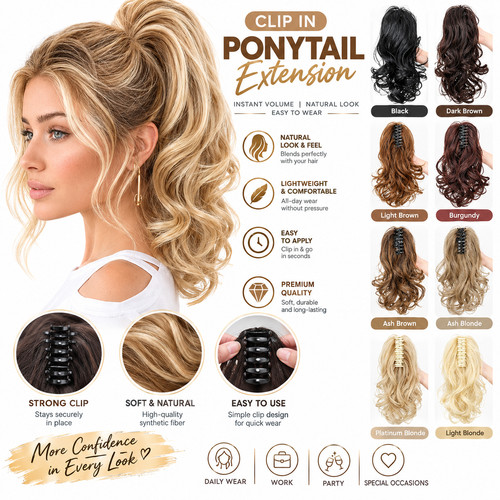Claw clip wavy ponytail - wavy,