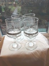 4 Rose Etched Wine Glasses