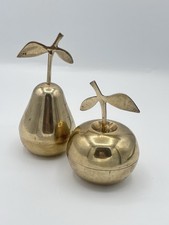Vintage Solid Brass Fruit Trinket Box Set (Apple & Pear) MCM Decor Storage Pot
