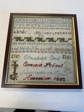 FRAMED ANTIQUE SAMPLER - ELIZABETH ORD CONVENT SCHOOL NEWCASTLE ON TYNE 1882