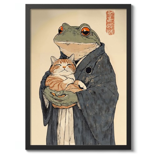 Frog holding cat anime - anime, print