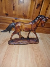 Vintage Hand-Carved Wooden Rearing Horse Sculpture