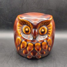 Vintage Denmead Pottery Ceramic Brown Treacle Glaze Owl Money Box With Stopper