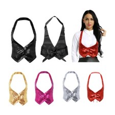 Women's Glitter Sequins Halter Neck Tie Back Vest Waistcoat Dance Club Tank Tops