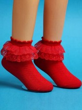 Girls 3 Pairs Red Frilly Lace