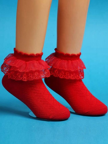 Girls pairs red frilly - girls, lace