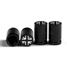 4x UNION JACK CAR BIKE CYCLE BLACK AIR VALVE TYRE ALLOY WHEEL CAPS DUST VALVE
