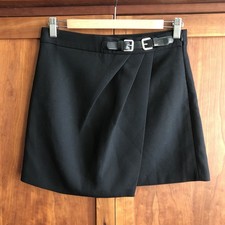 Zara Woman Short Black Skirt Size S Wrapover Pleated Front Faux Buckle Side Zip