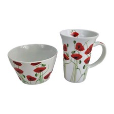 dunlem poppy flower tall mug and cereal bowl set