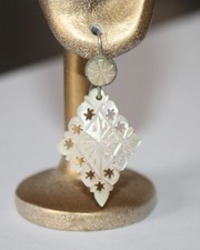 Ornate Antique MOP Carved Drop Earrings Victorian Edwardian Diamond Shape