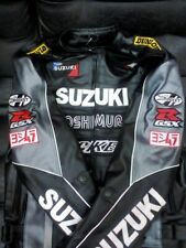 Men's Suzuki Rocket Motorbike Racing Motorcycle Cowhide Black Leather Jacket 