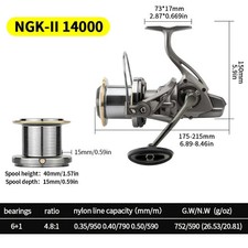HEAVY DUTY FISHING REEL 7+1BB 25KG MAX DRAG NGKII 14000 METAL BODY METAL HANDLE