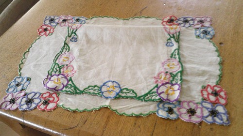 Two vintage hand embroidered - ,
