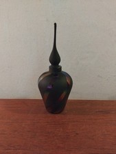 E&R Iridescent Rainbow Black Glass Perfume Bottle With Stopper Vintage 