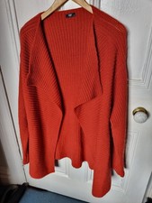 Cotton Traders Burnt Orange Acrylic Knit Open Long Cardigan In Size M / 12 - 14