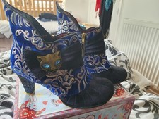 RARE Irregular Choice Blue Velvet & Sequin Miaow boots size 43