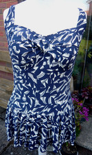 M&S Swimsuit With Frill Skirt Size UK22 Navy Mix Tunny Control & Preformed Cups