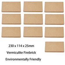 Vermiculite Firebricks 230 x 114 x 25mm Pizza Oven Kiln Stove Bricks Set of 10