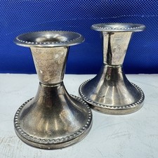 Candlesticks Holders Dwarf Stubby  Pair Of Silver Plate Epns  Metal