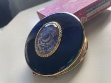 Vintage Kigu Powder Compact, Still with box,  Blue Enamel Gold Tone Mirror 1950s