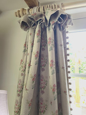 BEAUTIFUL 90"X76" ROSE&FOXGLOVES "SUMMER BOUQUET" LINEN INTERLINED CURTAIN