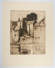 Frank Brangwyn: Etching "Barnard Castle" Monogram. i.d. Plate -