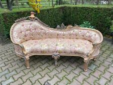 Sofa Vintage French Louis XVI Style in Pink Damask, Hand-Carved Gold Finish,1960