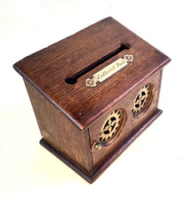 Antique Oak Country House Letter or Post Box. Brass Details. Wall Mounted.