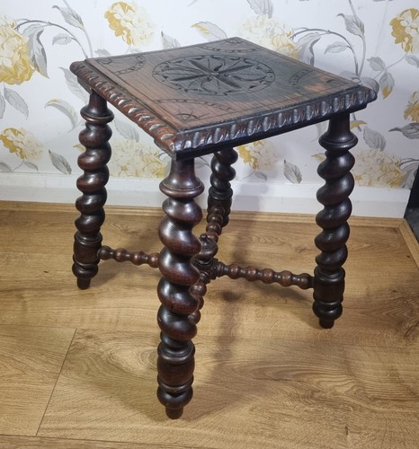 Antique oak barley twist stool - oak,