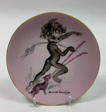 Brownie Downing Decorative Plate - Wall Hanging - Pink With Boy Fishing - 16cm