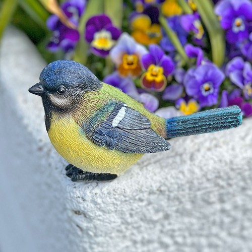 Blue tit garden bird ornament - blue,