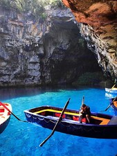 86811 BOAT ROW OARS MELISSANI CAVE GREECE Decor Wall Print Poster