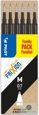 Pilot FriXion Erasable Ball REFILL Family Pack 0.7mm Tip - Black Ink Pack of 6
