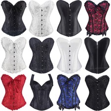 Women's Sexy Lace Up Burlesque Corset Top Basque Costume Overbust Shaper Dress
