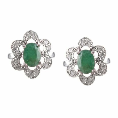 Silver emerald cufflinks 6x8 - silver,