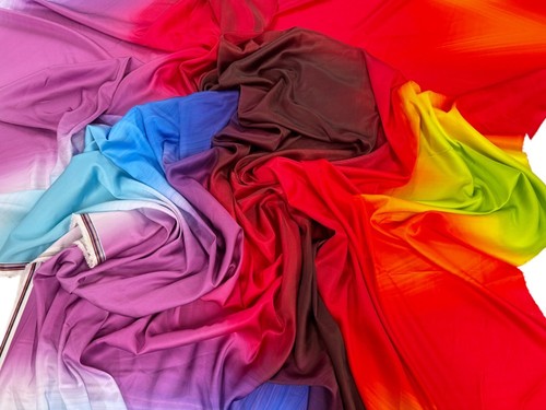 Rainbow stretch satin fabric - rainbow,