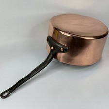 VINTAGE FRENCH KITCHEN LARGE HEAVY 2.4KG COPPER PAN WITH IRON HANDLE, TIN LINED