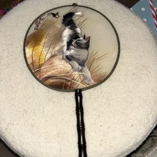 Double Sided Silk Fan with Cat Print